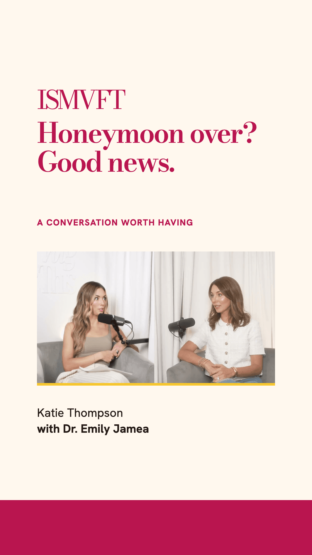 Cover of the sample clip “Honeymoon over? Good news.,” featuring Katie Thompson and Dr. Emily Jamea